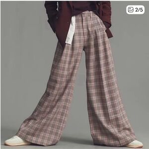 Maeve Pink and brown Plaid Trousers